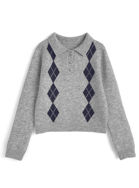 アーガイル柄ニットトップス