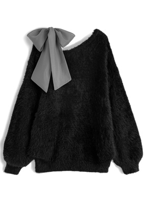 マルチWayリボン付きシャギーニットミニワンピース