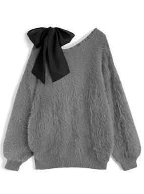 マルチWayリボン付きシャギーニットミニワンピース