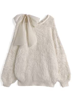 マルチWayリボン付きシャギーニットミニワンピース