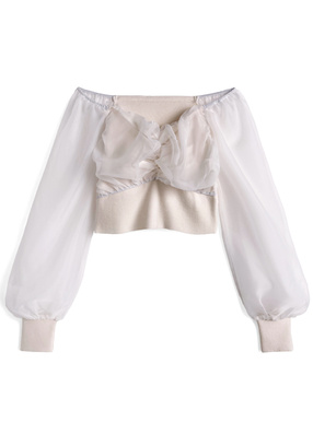 2Wayスクエアネックシアードッキングニットトップス