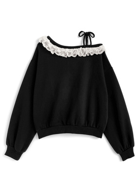レースカラーワンショルダースウェットトップス