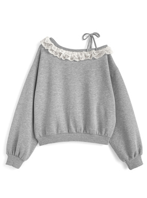 レースカラーワンショルダースウェットトップス