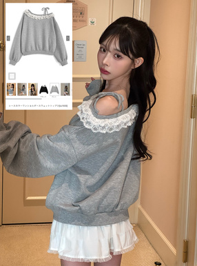レースカラーワンショルダースウェットトップス