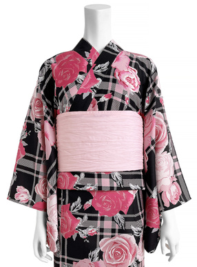 バラ柄チェック2部式浴衣セット
