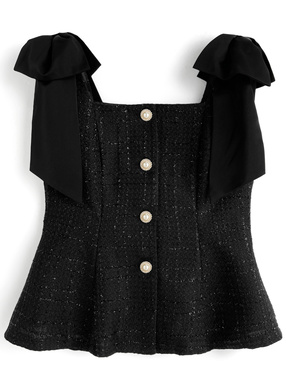 ショルダーリボンラメツイードペプラムキャミソール