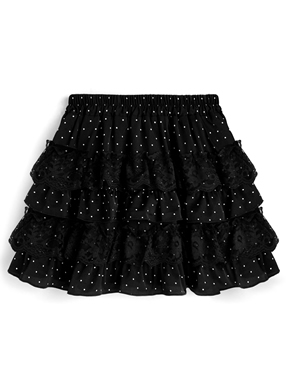 インパン裏地付きドット柄レースティアードフリルミニスカート