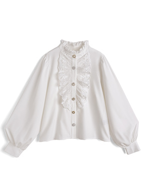 アソートボタンレースフリルブラウス