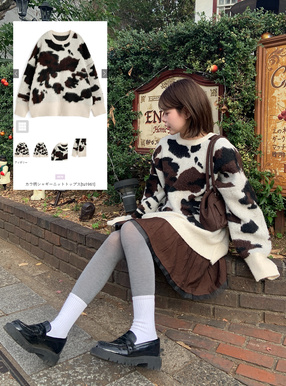 カウ柄シャギーニットトップス