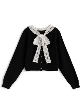 レースボウタイニットカーディガン