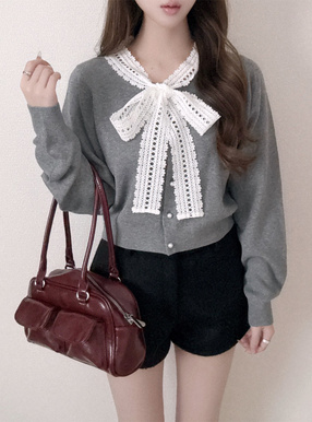 レースボウタイニットカーディガン