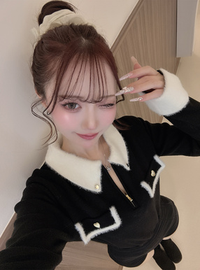 シャギーカラー配色ハーフジップニットトップス