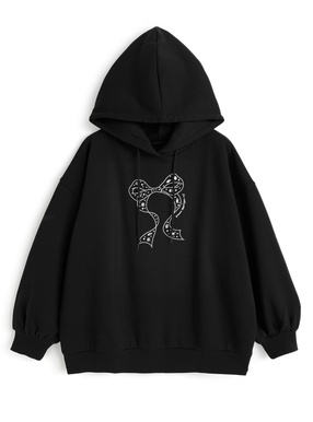 リボン刺繍ラインストーンスウェットパーカー