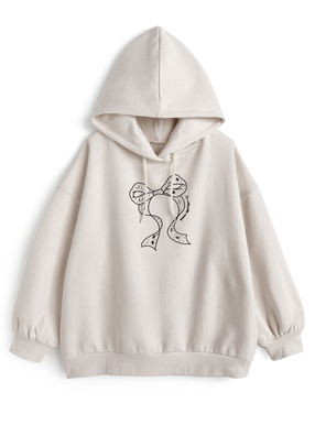 リボン刺繍ラインストーンスウェットパーカー