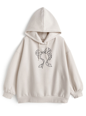 リボン刺繍ラインストーンスウェットパーカー