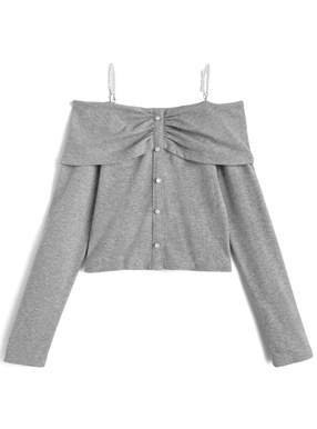 パールストラップ付きオフショルダートップス