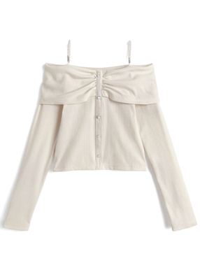 パールストラップ付きオフショルダートップス