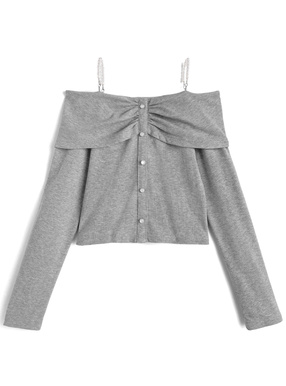 パールストラップ付きオフショルダートップス