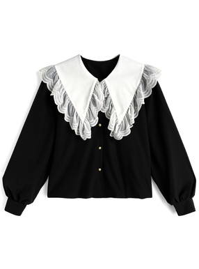 配色ビッグカラーレースブラウス