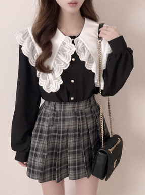 配色ビッグカラーレースブラウス