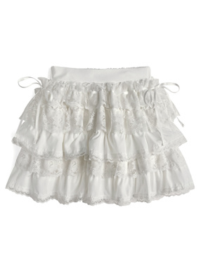インパン裏地付きレースリボンティアードフリルミニスカート