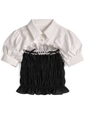 フロントオープンシャーリングドッキングブラウス