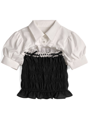 フロントオープンシャーリングドッキングブラウス