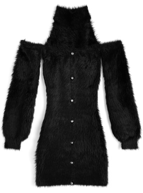 チョーカー風オフショルダーシャギーニットミニワンピース