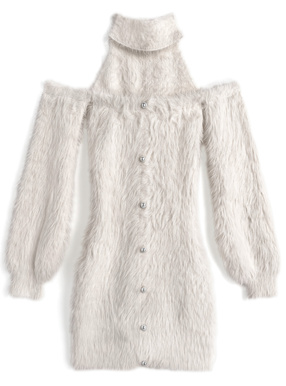 チョーカー風オフショルダーシャギーニットミニワンピース