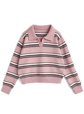 ボーダー柄スキッパーニットトップス