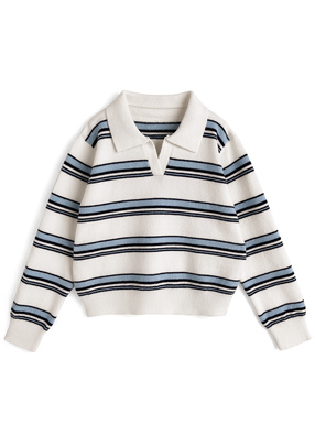 ボーダー柄スキッパーニットトップス