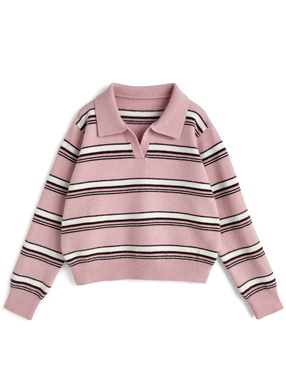 ボーダー柄スキッパーニットトップス