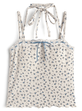 2Wayカップ付き小花柄レースリボンキャミソール