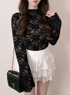 プチハイネックレーストップス