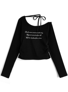 ロゴプリントリボンワンショルダーリブトップス