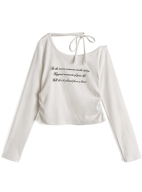 ロゴプリントリボンワンショルダーリブトップス