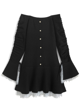 レースドッキングオフショルダーニットミニワンピース