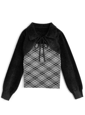 シャギーボレロ×チェック柄キャミソールアンサンブル