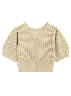 透かし編みショート丈ニットカーディガン
