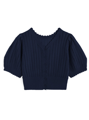 透かし編みショート丈ニットカーディガン