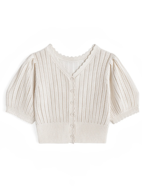 透かし編みショート丈ニットカーディガン