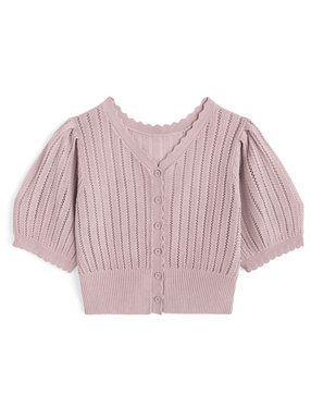 透かし編みショート丈ニットカーディガン