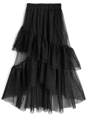 ラインストーンチュールティアードロングスカート