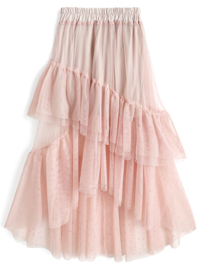 ラインストーンチュールティアードロングスカート