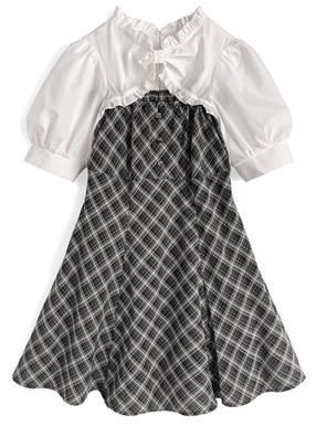 チェック柄ボレロドッキングミニフレアミニワンピース