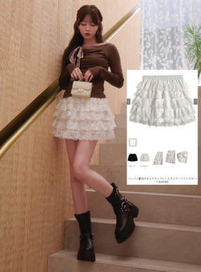 インパン裏地付きスカラップレースティアードミニスカート