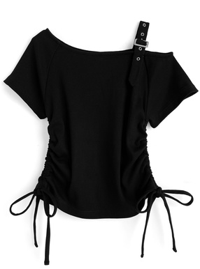 ワンショルダーベルトサイドドロストトップス