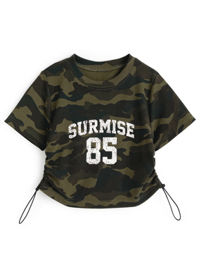 カモフラージュ柄ナンバーロゴドロストトップス