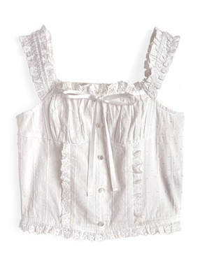 ドビードットレースギャザーキャミソールトップス