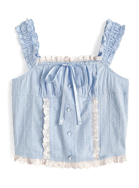 ドビードットレースギャザーキャミソールトップス